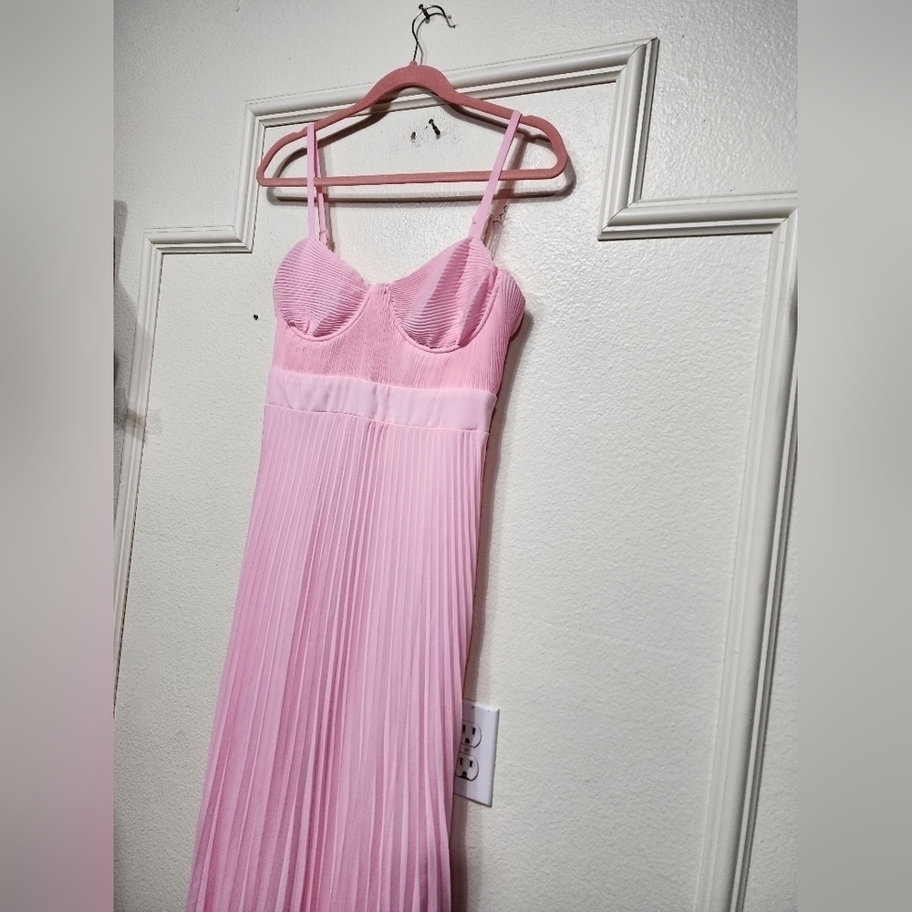 Lulus Certainly Lovely Light Pink Pleated Bustier Maxi Dress Wedding Party Prom - Picture 7 of 8